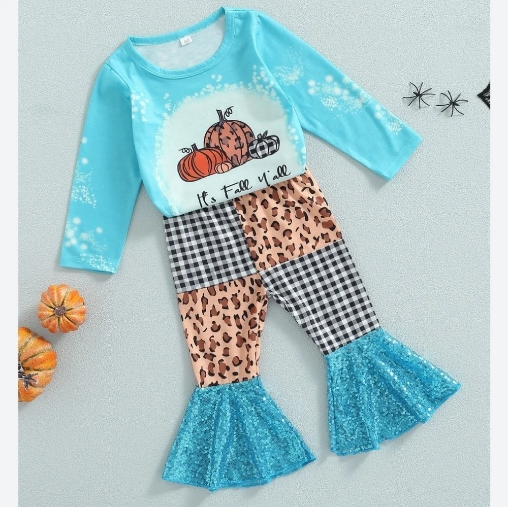 FOSHAN Baby Fall 2Pcs Outfit Pumpkin Letter Print Long Sleeve Size 12-18 Mos